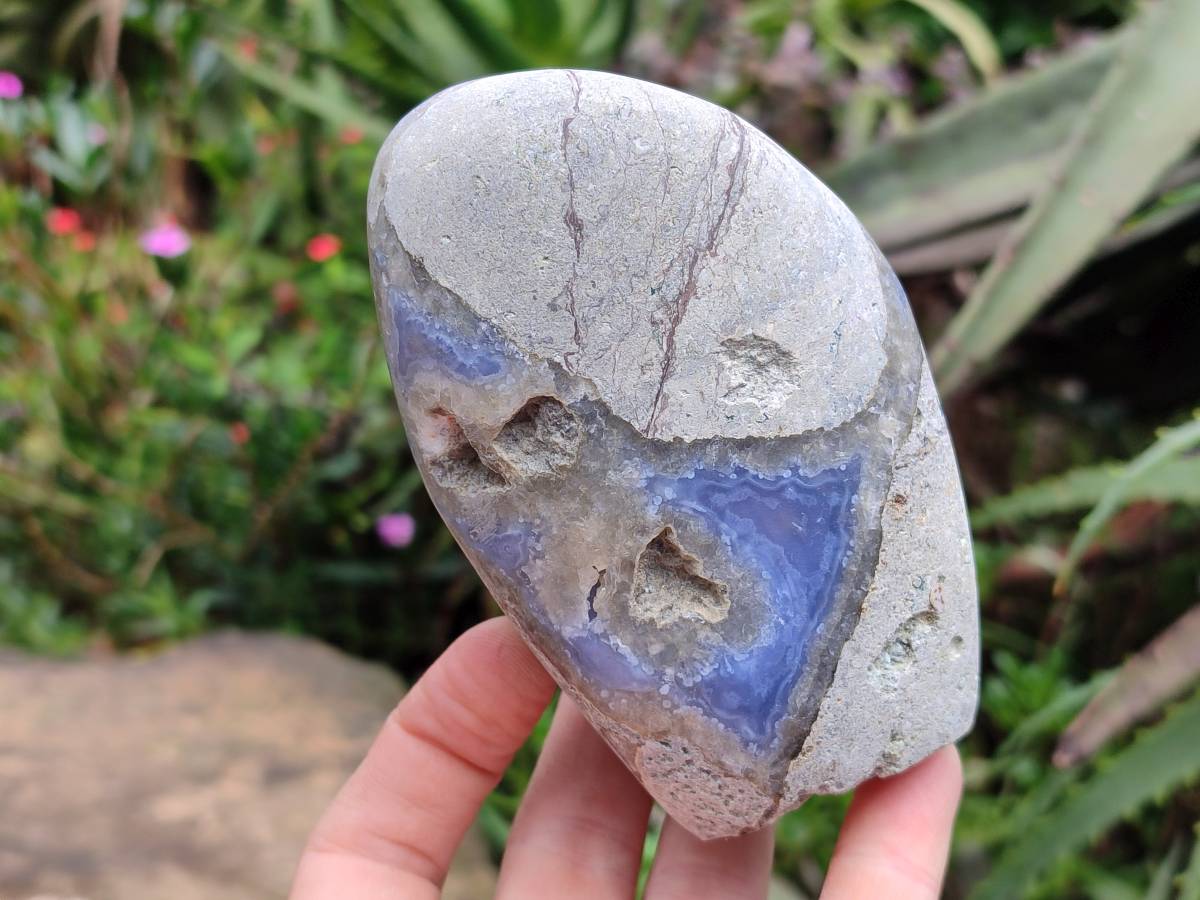 Polished Blue Lace Agate Standing Free Forms x 2 From Nsanje, Malawi - Toprock Gemstones and Minerals 