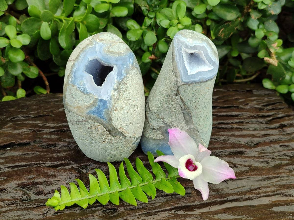 Polished Blue Lace Agate Standing Free Forms x 2 From Nsanje, Malawi - Toprock Gemstones and Minerals 