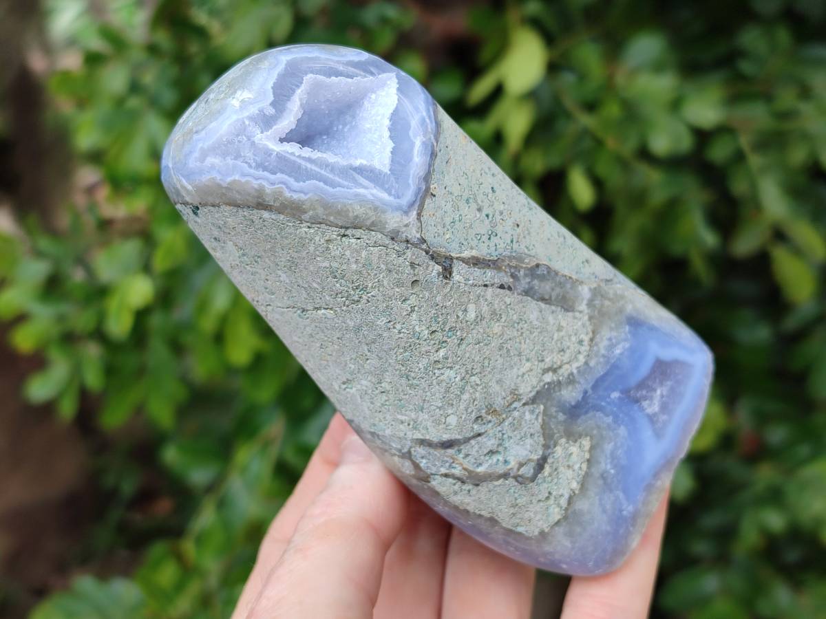Polished Blue Lace Agate Standing Free Forms x 2 From Nsanje, Malawi - Toprock Gemstones and Minerals 