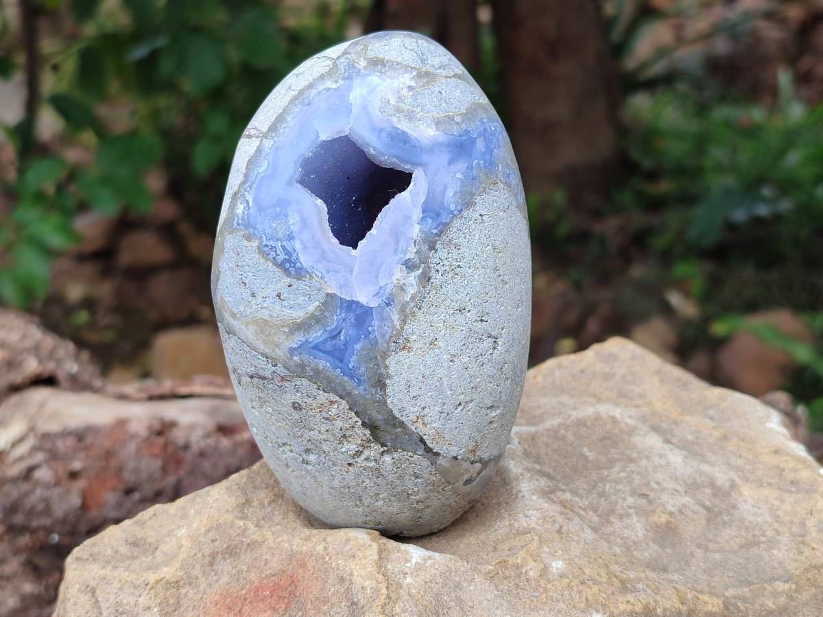 Polished Blue Lace Agate Standing Free Forms x 2 From Nsanje, Malawi - Toprock Gemstones and Minerals 