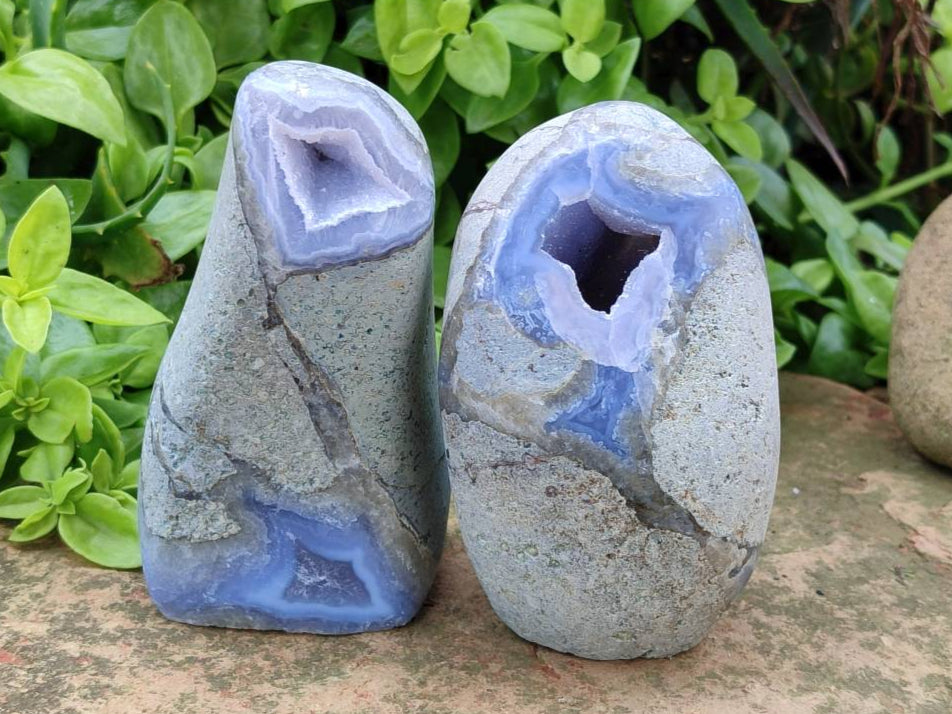 Polished Blue Lace Agate Standing Free Forms x 2 From Nsanje, Malawi - Toprock Gemstones and Minerals 