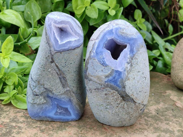 Polished Blue Lace Agate Standing Free Forms x 2 From Nsanje, Malawi