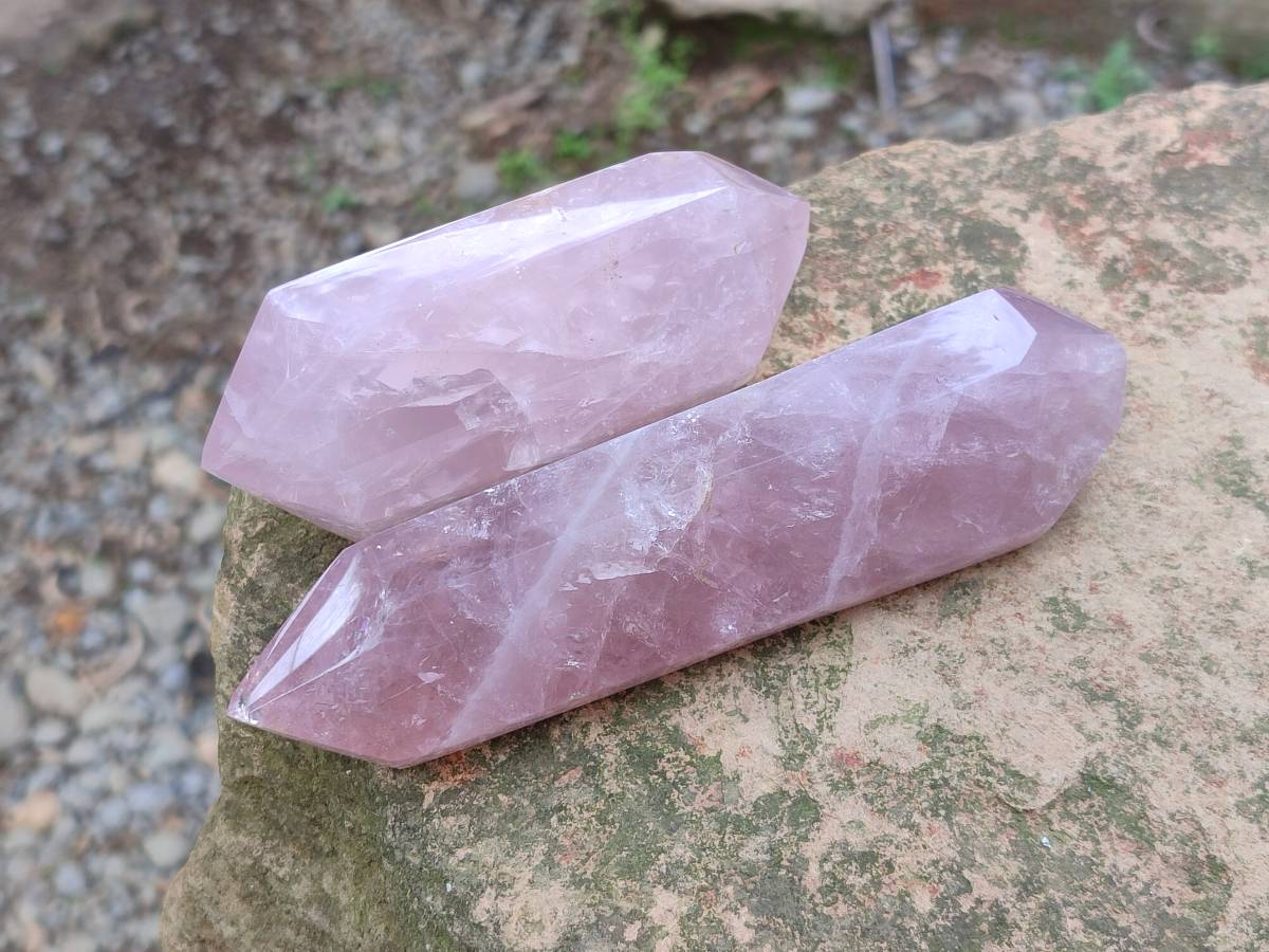 Polished Double Terminated Rose Quartz Crystals x 5 From Madagascar - Toprock Gemstones and Minerals 
