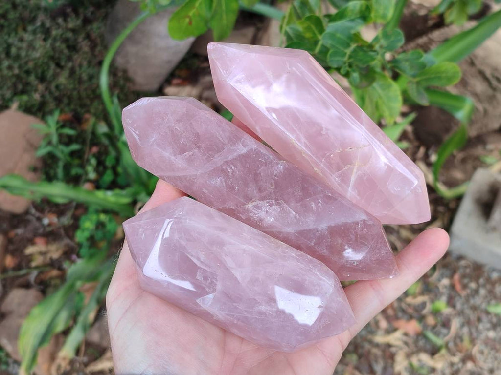 Polished Double Terminated Rose Quartz Crystals x 5 From Madagascar - Toprock Gemstones and Minerals 
