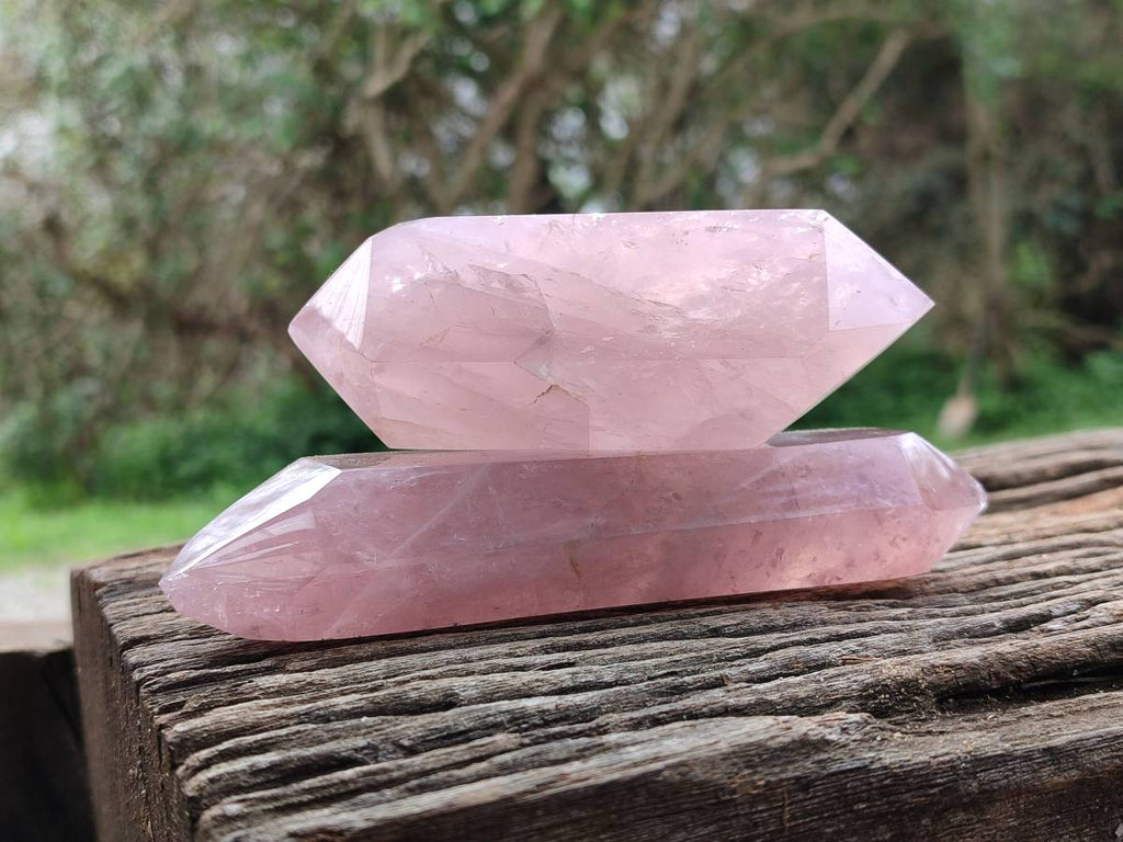 Polished Double Terminated Rose Quartz Crystals x 5 From Madagascar - Toprock Gemstones and Minerals 