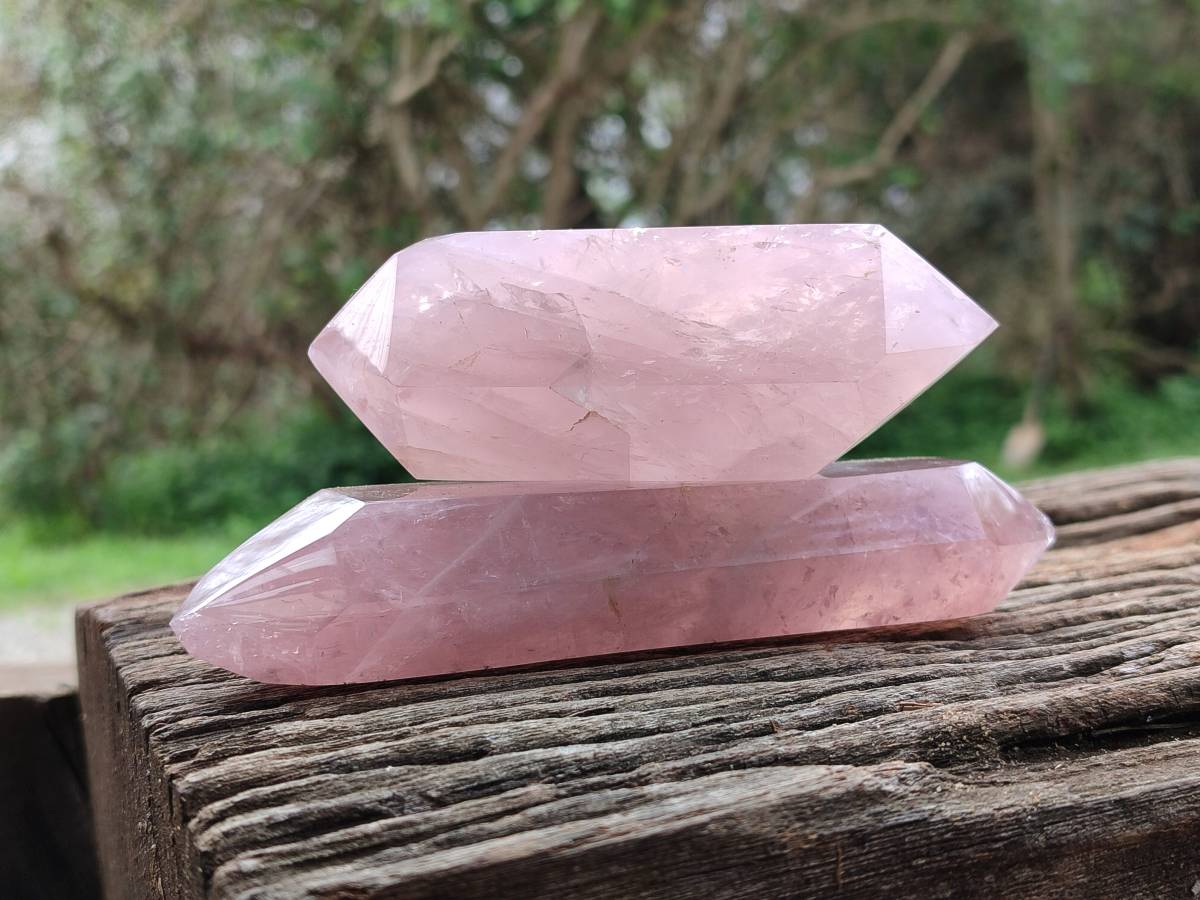 Polished Double Terminated Rose Quartz Crystals x 5 From Madagascar - Toprock Gemstones and Minerals 