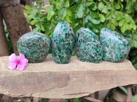 Polished Emerald Mica 'Mutokolite' Standing Free Forms x 4 From Mutoko, Zimbabwe