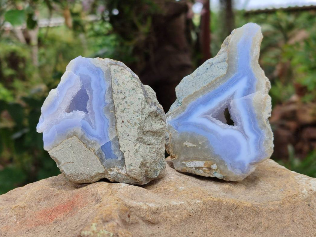 Polished On One Side Blue Lace Agate Geodes x 6 From Nsanje, Malawi - Toprock Gemstones and Minerals 