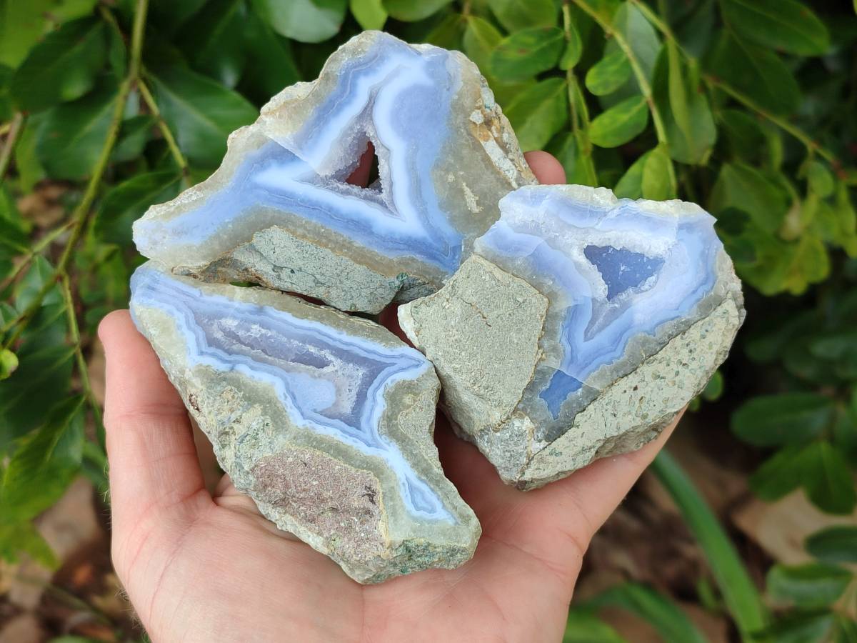 Polished On One Side Blue Lace Agate Geodes x 6 From Nsanje, Malawi - Toprock Gemstones and Minerals 