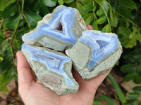 Polished On One Side Blue Lace Agate Geodes x 6 From Nsanje, Malawi
