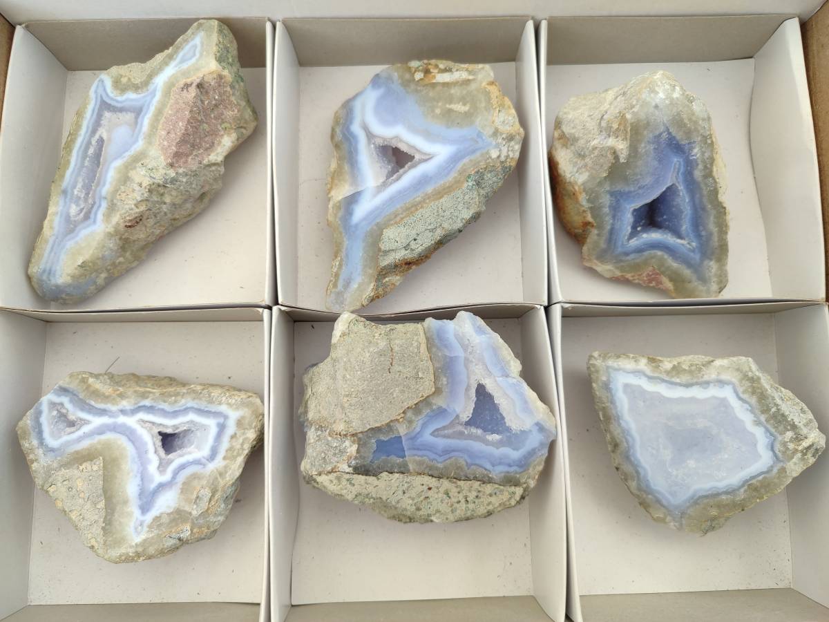 Polished On One Side Blue Lace Agate Geodes x 6 From Nsanje, Malawi - Toprock Gemstones and Minerals 