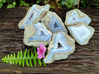 Polished On One Side Blue Lace Agate Geodes x 6 From Nsanje, Malawi
