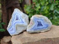 Polished On One Side Blue Lace Agate Geodes x 6 From Nsanje, Malawi