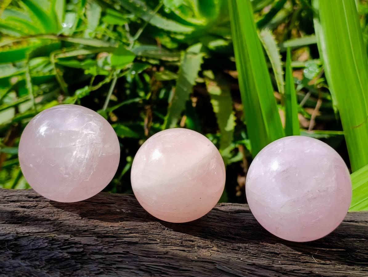 Polished Rose Quartz Spheres x 6 From Madagascar - Toprock Gemstones and Minerals 
