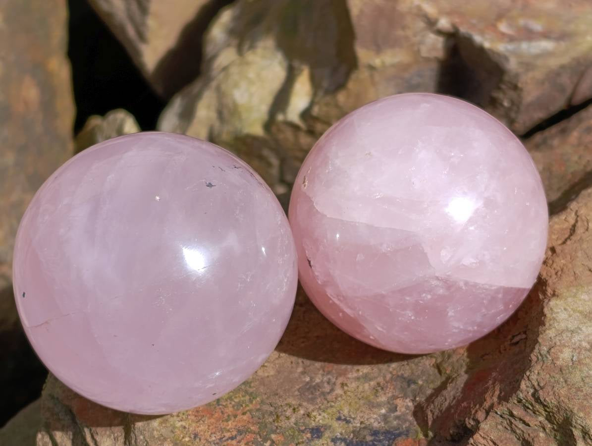 Polished Rose Quartz Spheres x 6 From Madagascar - Toprock Gemstones and Minerals 