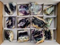 Polished On One Side Watermelon Fluorite Cobbed Pieces x 12 From Uis, Namibia