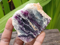 Polished On One Side Watermelon Fluorite Cobbed Pieces x 12 From Uis, Namibia