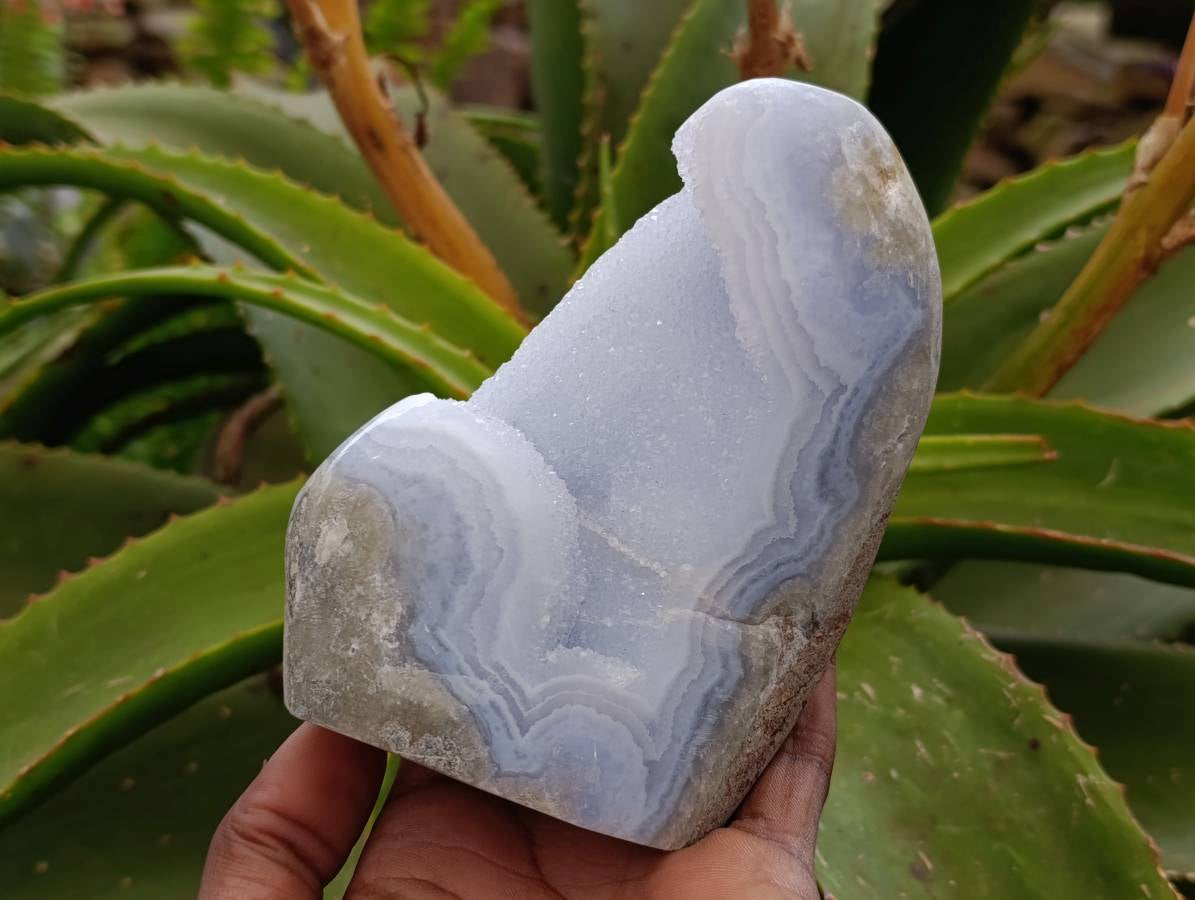 Polished Standing Free Forms Blue Lace Agate Geodes x 2 From Nsanje, Malawi - Toprock Gemstones and Minerals 