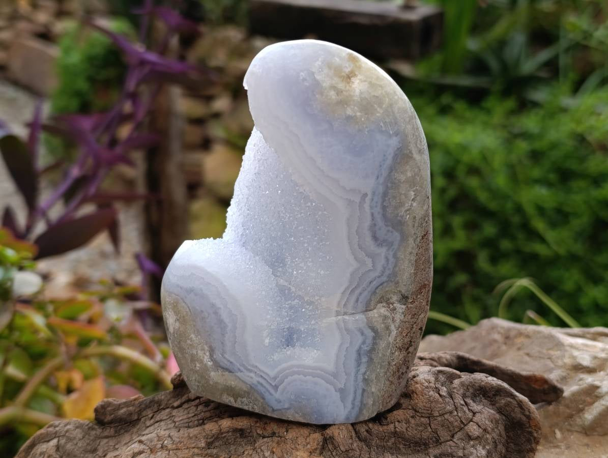 Polished Standing Free Forms Blue Lace Agate Geodes x 2 From Nsanje, Malawi - Toprock Gemstones and Minerals 