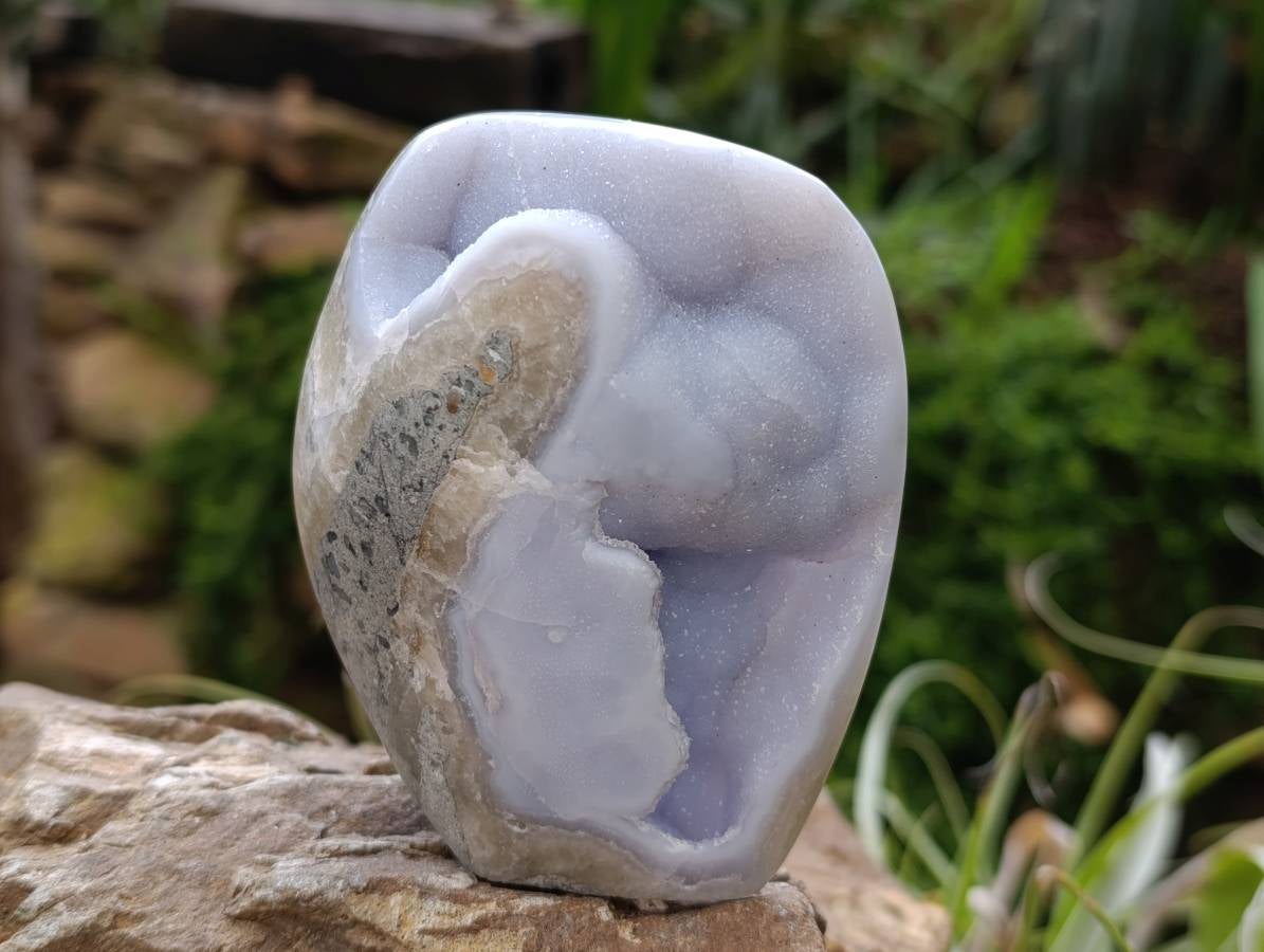 Polished Standing Free Forms Blue Lace Agate Geodes x 2 From Nsanje, Malawi - Toprock Gemstones and Minerals 