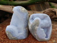 Polished Standing Free Forms Blue Lace Agate Geodes x 2 From Nsanje, Malawi