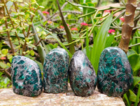 Polished Emerald Mica 'Mutokolite' Standing Free Forms x 4 From Mutoko, Zimbabwe