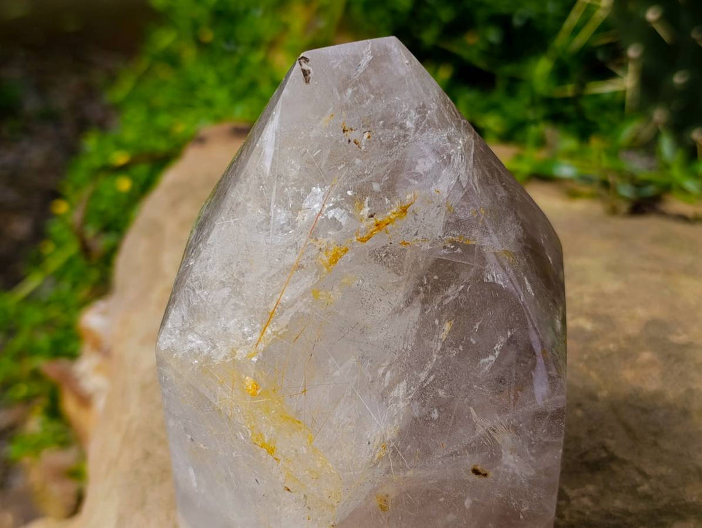 Polished Smokey Window Amethyst Crystal with Rutile x 1 From Akansobe, Madagascar - Toprock Gemstones and Minerals 