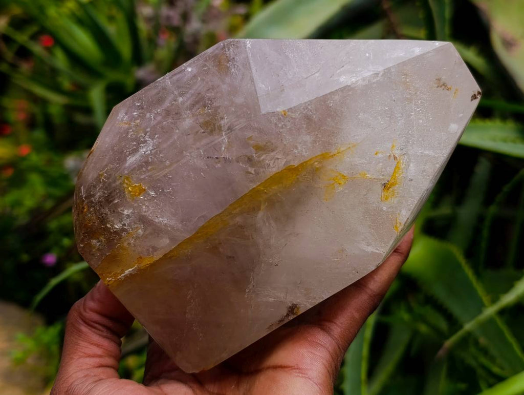 Polished Smokey Window Amethyst Crystal with Rutile x 1 From Akansobe, Madagascar - Toprock Gemstones and Minerals 