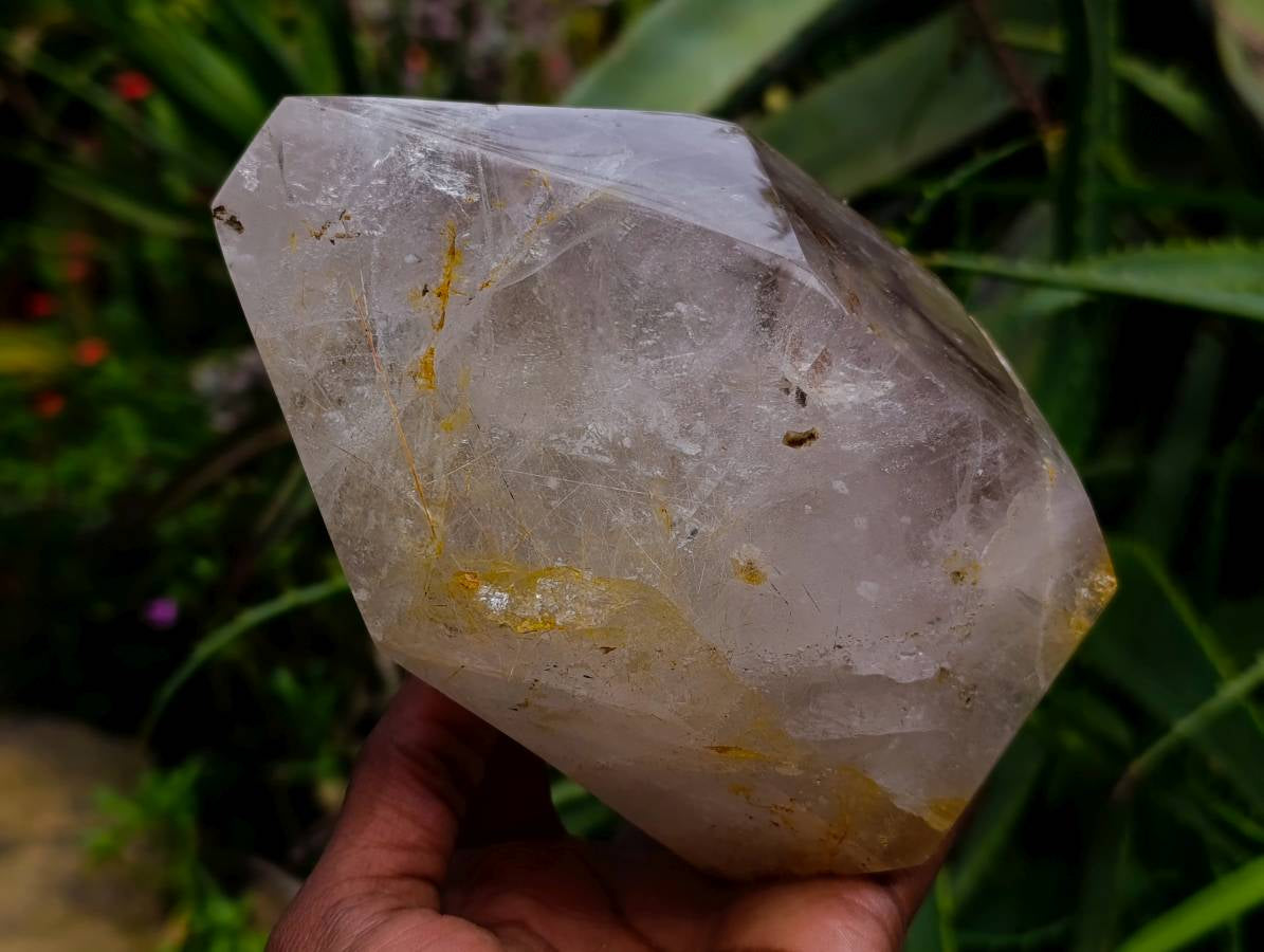 Polished Smokey Window Amethyst Crystal with Rutile x 1 From Akansobe, Madagascar - Toprock Gemstones and Minerals 