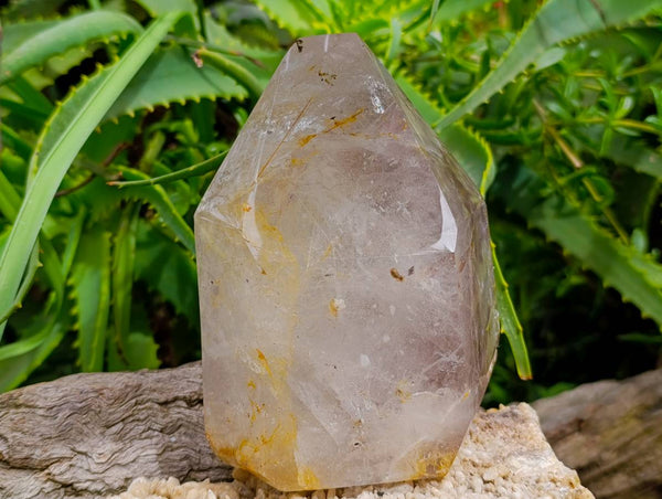 Polished Smokey Window Amethyst Crystal with Rutile x 1 From Akansobe, Madagascar