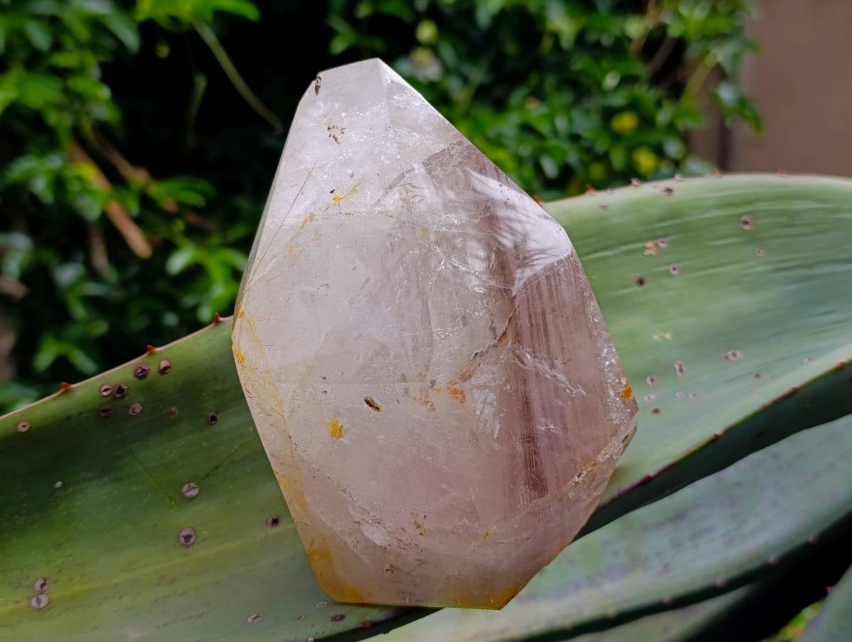 Polished Smokey Window Amethyst Crystal with Rutile x 1 From Akansobe, Madagascar - Toprock Gemstones and Minerals 