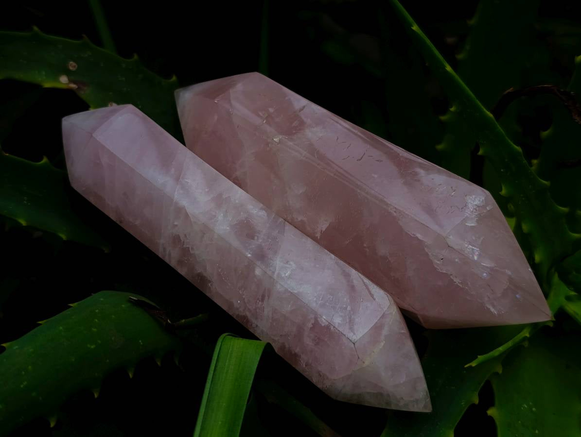 Polished Double Terminated Rose Quartz Crystals x 6 From Madagascar - Toprock Gemstones and Minerals 
