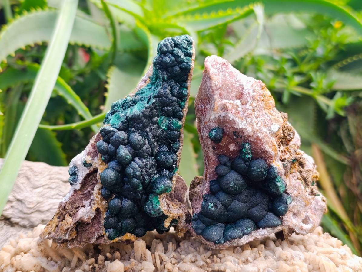 Natural Ball Malachite and Drusy Quartz On Dolomite Matrix Specimens x 2 From Mindingi Mine, Kambove, Congo - Toprock Gemstones and Minerals 