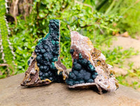Natural Ball Malachite and Drusy Quartz On Dolomite Matrix Specimens x 2 From Mindingi Mine, Kambove, Congo