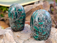 Polished Emerald Mica 'Mutokolite' Standing Free Forms x 4 From Mutoko, Zimbabwe