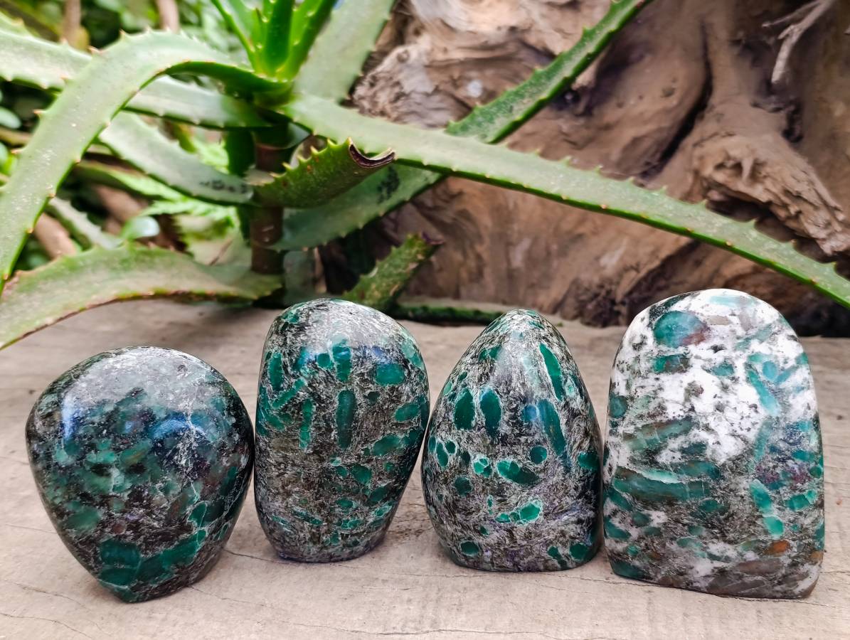 Polished Emerald Mica 'Mutokolite' Standing Free Forms x 4 From Mutoko, Zimbabwe - Toprock Gemstones and Minerals 