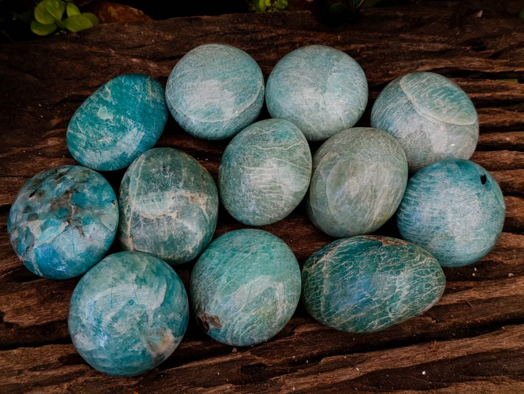 Polished Amazonite Palm Stones x 12 From Madagascar - Toprock Gemstones and Minerals 