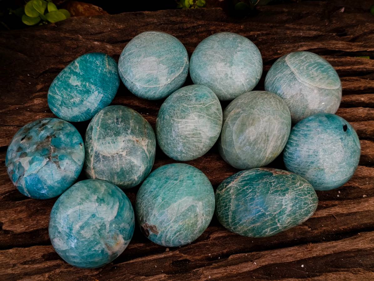 Polished Amazonite Palm Stones x 12 From Madagascar - Toprock Gemstones and Minerals 