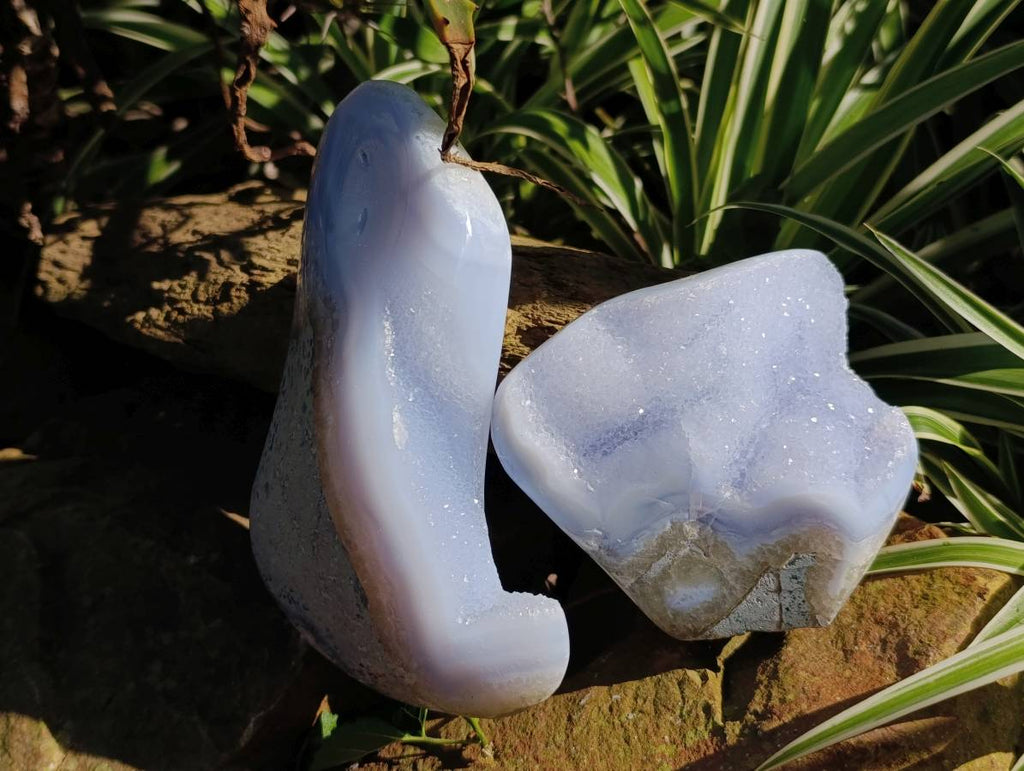 Polished Blue Lace Agate Standing And Free Form x 2 From Nsanje, Malawi - Toprock Gemstones and Minerals 