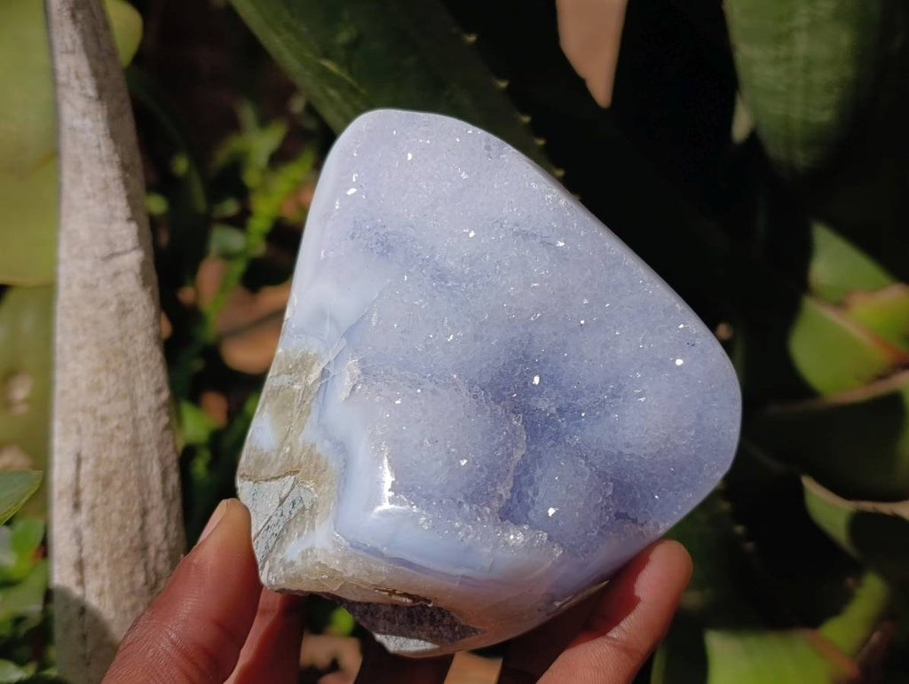 Polished Blue Lace Agate Standing And Free Form x 2 From Nsanje, Malawi - Toprock Gemstones and Minerals 