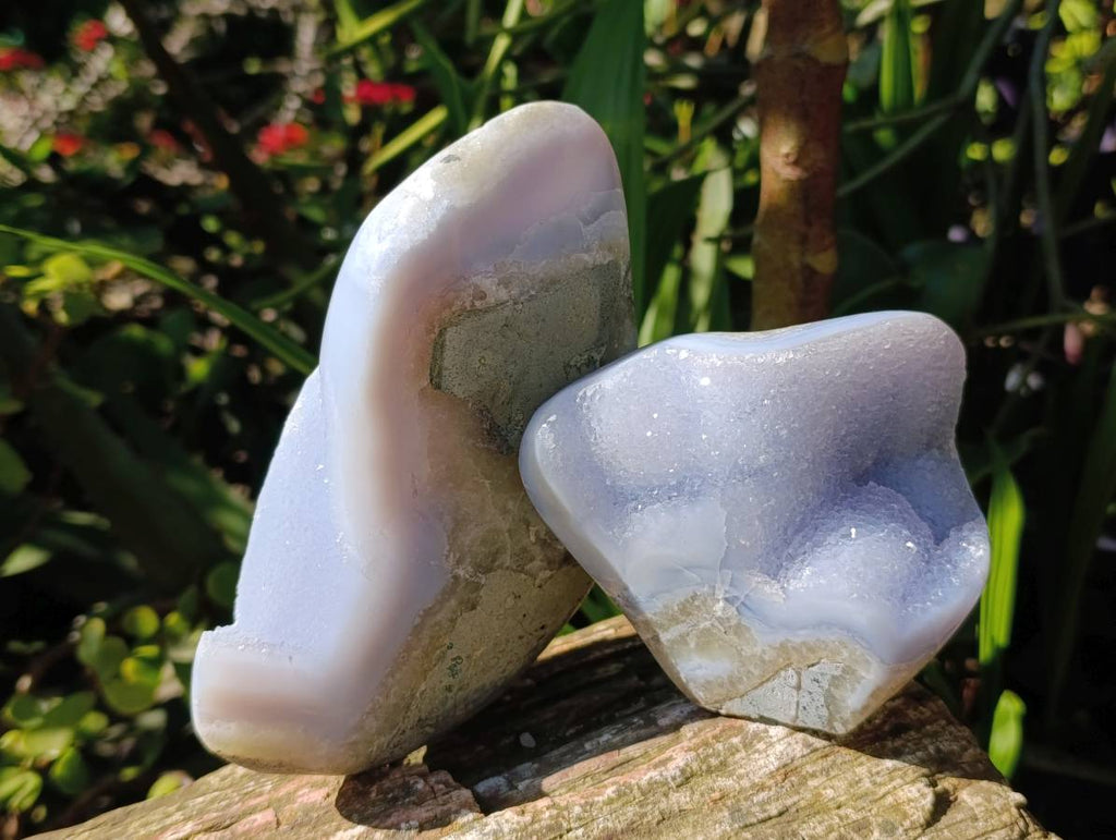 Polished Blue Lace Agate Standing And Free Form x 2 From Nsanje, Malawi - Toprock Gemstones and Minerals 