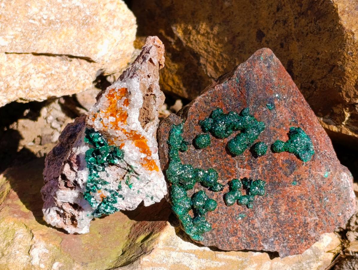 Natural Ball Malachite and Drusy Quartz On Dolomite Matrix Specimens x 6 From Mindingi Mine, Kambove, Congo - Toprock Gemstones and Minerals 