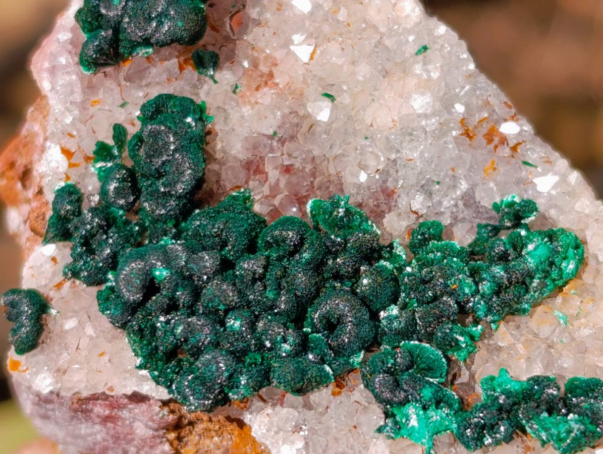 Natural Ball Malachite and Drusy Quartz On Dolomite Matrix Specimens x 6 From Mindingi Mine, Kambove, Congo - Toprock Gemstones and Minerals 