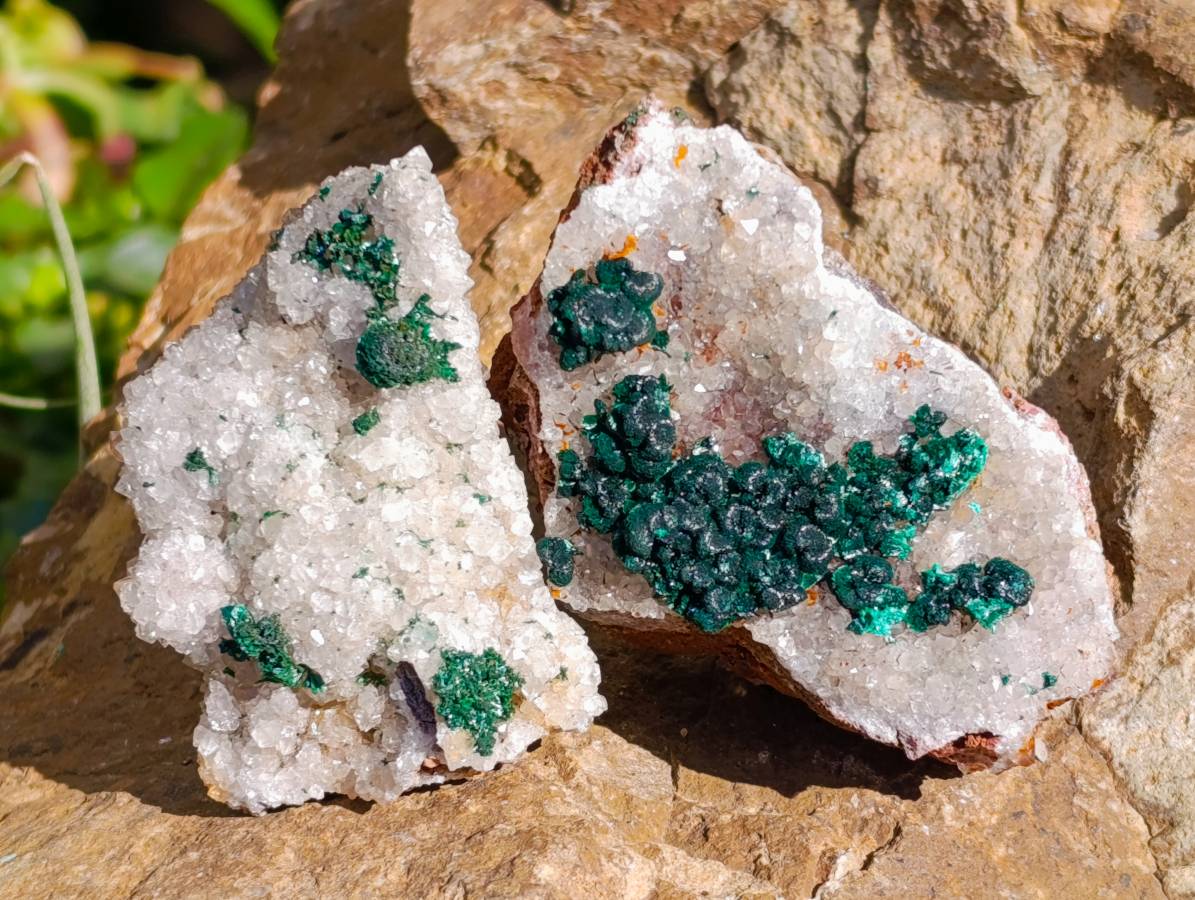 Natural Ball Malachite and Drusy Quartz On Dolomite Matrix Specimens x 6 From Mindingi Mine, Kambove, Congo - Toprock Gemstones and Minerals 