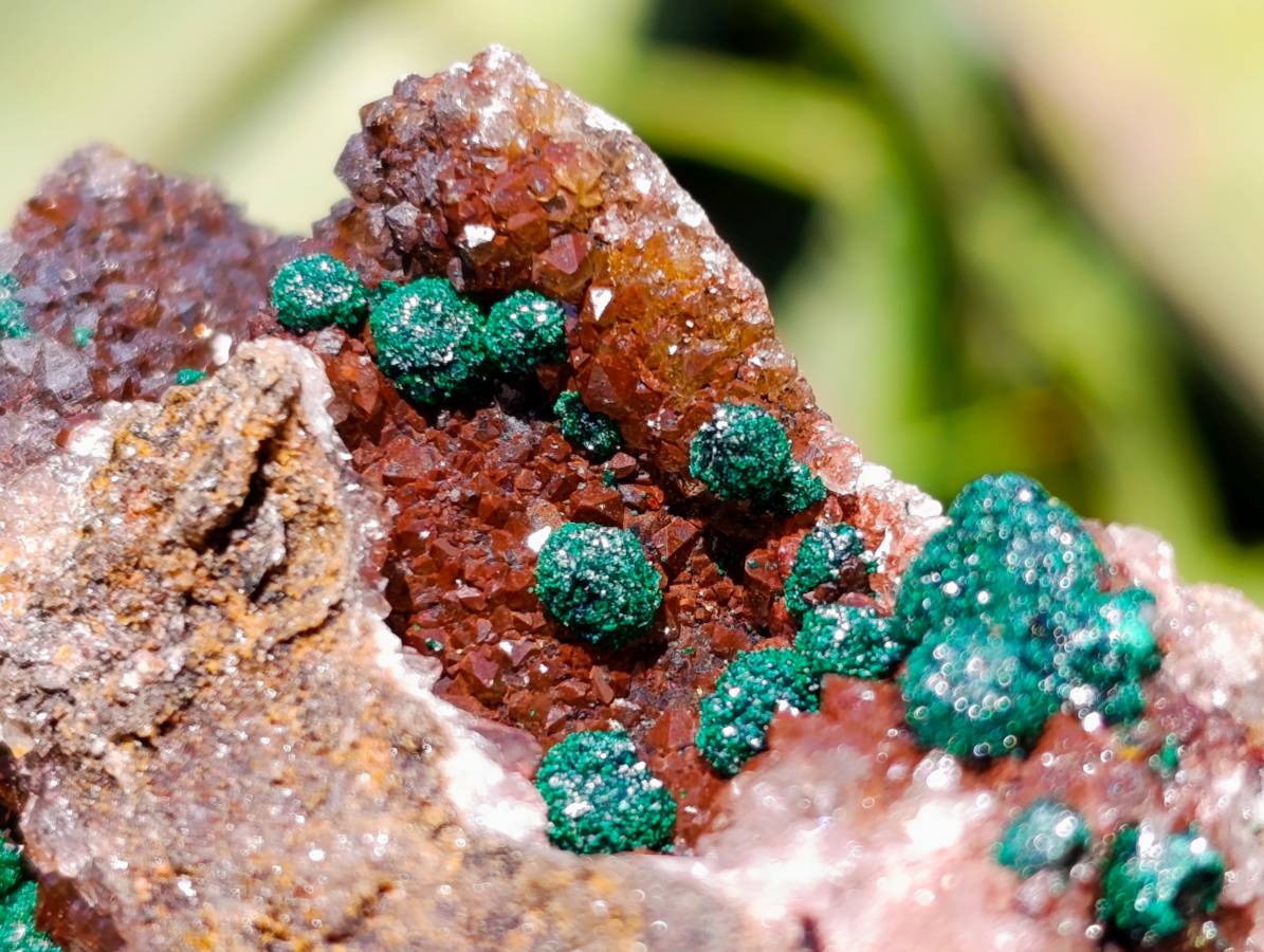 Natural Ball Malachite and Drusy Quartz On Dolomite Matrix Specimens x 6 From Mindingi Mine, Kambove, Congo - Toprock Gemstones and Minerals 