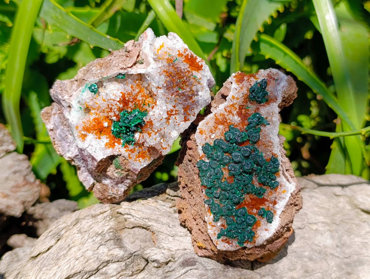 Natural Ball Malachite and Drusy Quartz On Dolomite Matrix Specimens x 6 From Mindingi Mine, Kambove, Congo - Toprock Gemstones and Minerals 