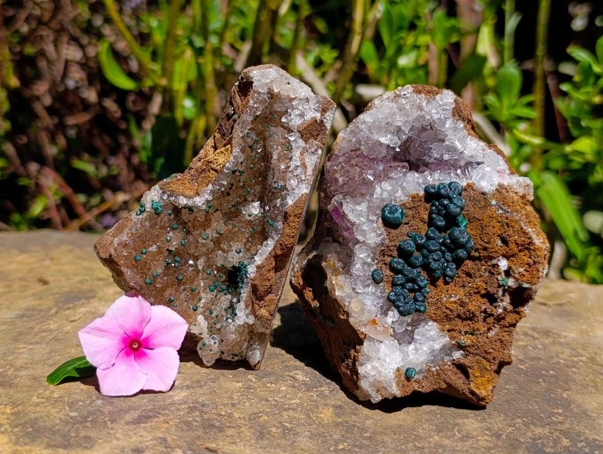 Natural Ball Malachite and Drusy Quartz On Dolomite Matrix Specimens x 6 From Mindingi Mine, Kambove, Congo - Toprock Gemstones and Minerals 