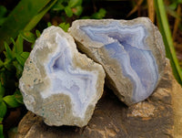 Polished On One Side Blue Lace Agate Geodes x 6 From Nsanje, Malawi