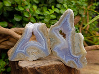 Polished On One Side Blue Lace Agate Geodes x 6 From Nsanje, Malawi