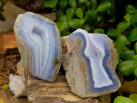 Polished On One Side Blue Lace Agate Geodes x 6 From Nsanje, Malawi